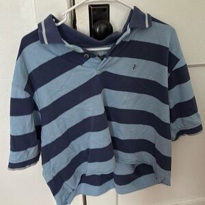 Polo Blue Striped Collared Short Sleeve Shirt